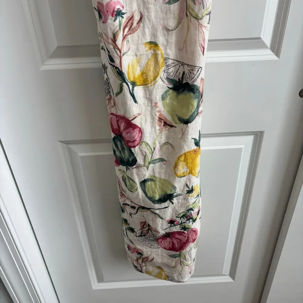 NWT Abercrombie & Fitch Premium Linen Cutout Midi Dress Vegetable Print Medium